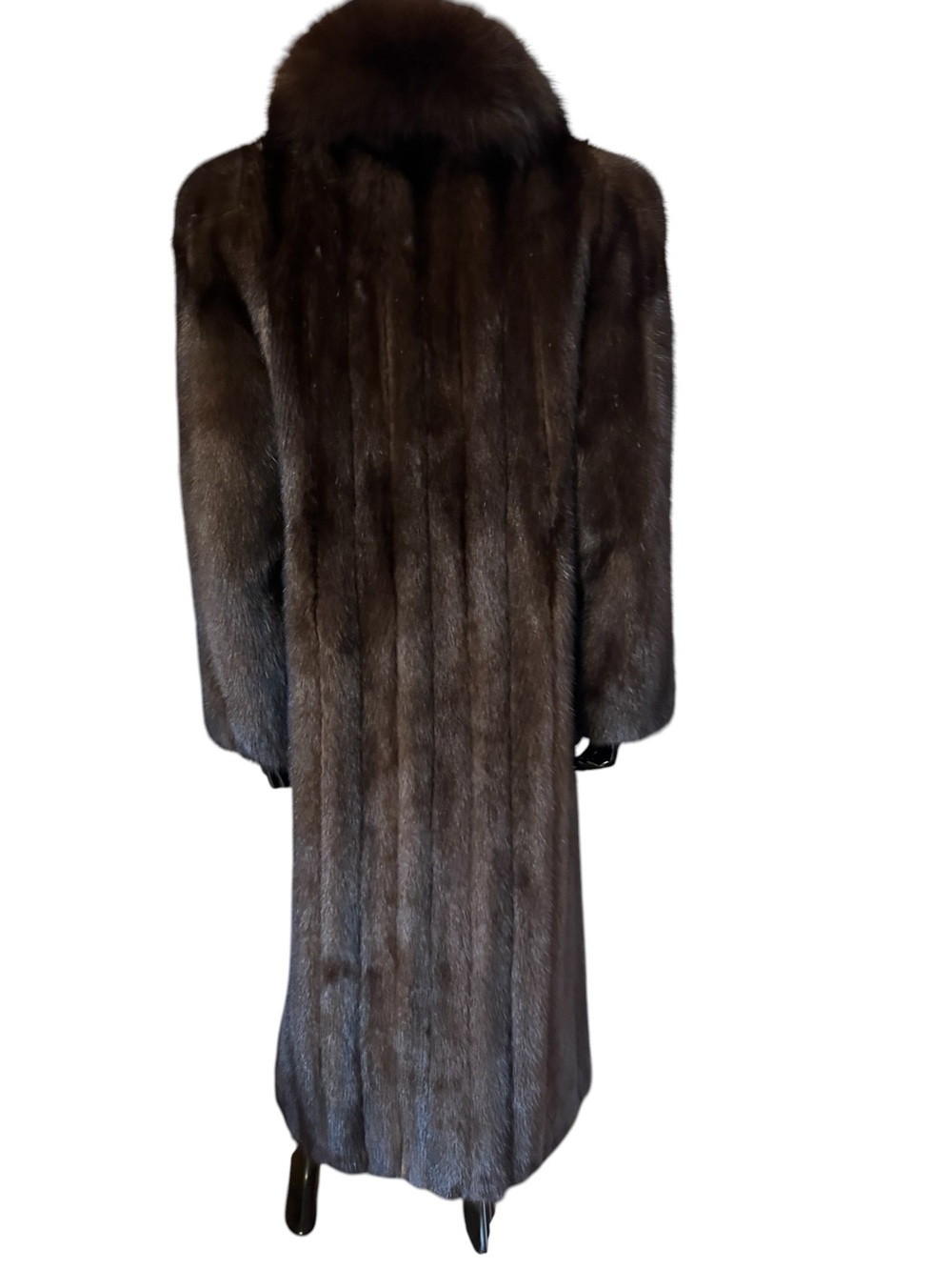 Luxury Long Brown fox Fur Coat - Women dark brown mink and fox - Picture 2 of 10